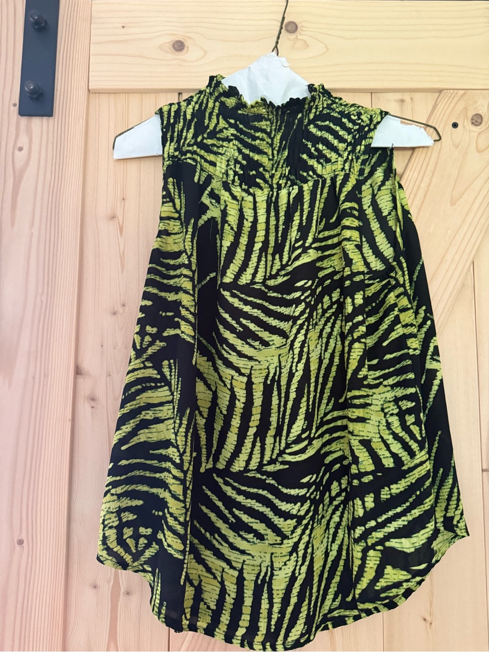 Allison Joy Neon Green and Black Zebra-Print Sleeveless Ruffle Neck Tunic